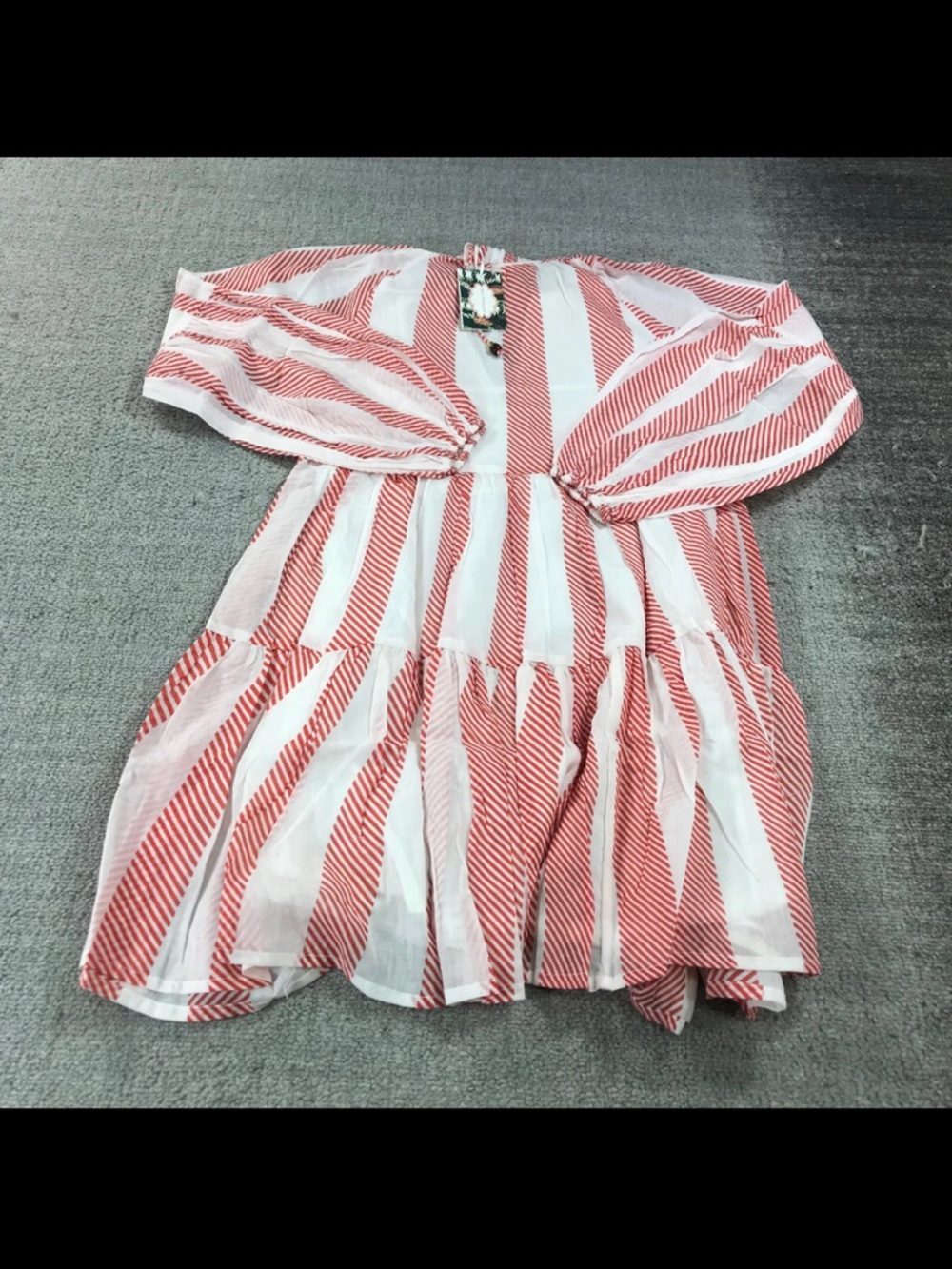 Oliphant 🌹Red and White Striped Tiered Dress - Picture 3 of 17